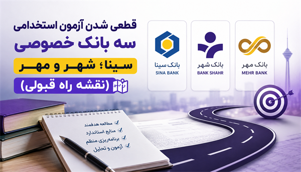 قطعی شدن آزمون های استخدامی سه بانک خصوصی سینا،شهر و مهر در سال 1405(نقشه راه قبولی)